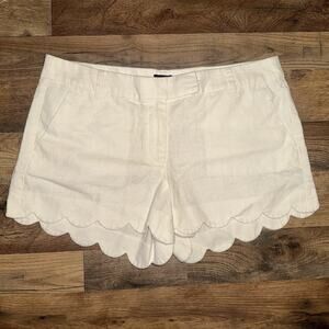 J.Crew Scallop Shorts Size 14 Women’s White Casual Linen Cotton Blend